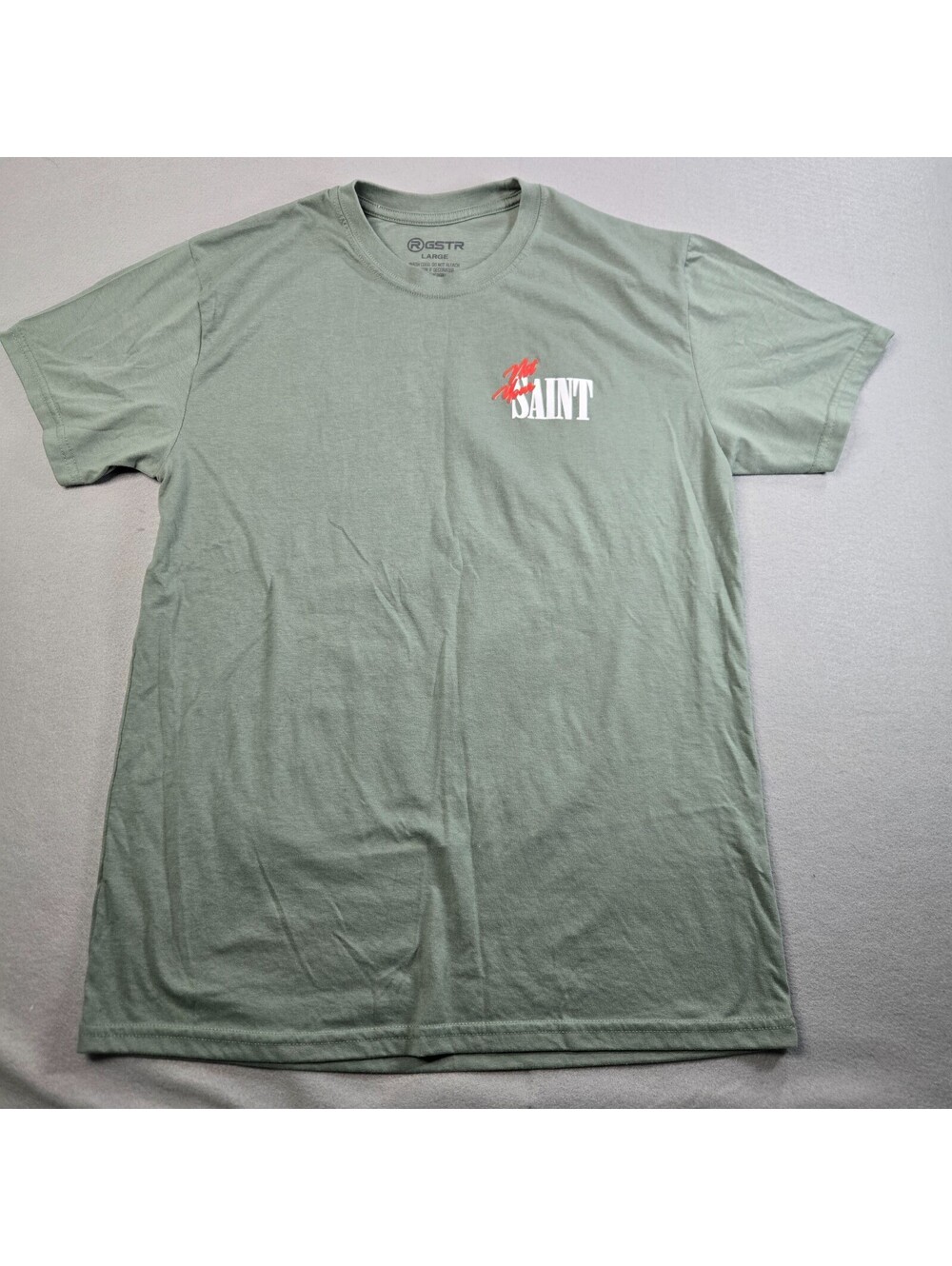 GSTR Not Your Saint Angel Cherub Graphic T-Shirt Men's L Sage Green Streetwear